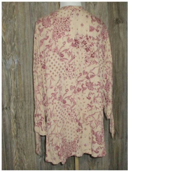 Daytrip Womens Small Tie Slv Top Taupe Burgundy Fairy Grunge Cottage Core Boho - Picture 4 of 13